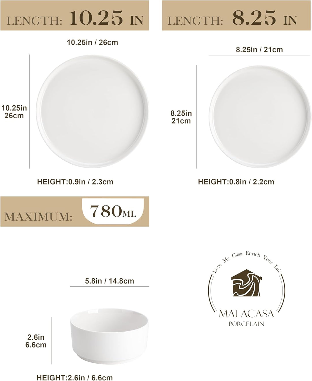 MALACASA Serie LEAH, Weiss | Set 12 Teile 4 Pers Weiss 12-teilig, 4 Personen, Weiss 12-teilig, 4 Per