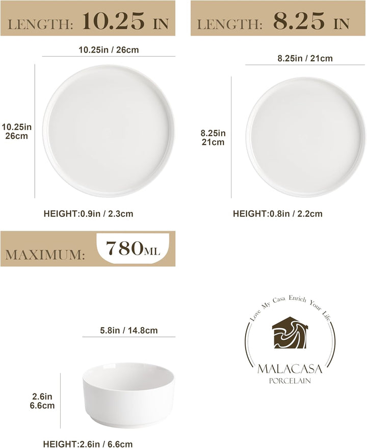 MALACASA Serie LEAH, Weiss | Set 12 Teile 4 Pers Weiss 12-teilig, 4 Personen, Weiss 12-teilig, 4 Per