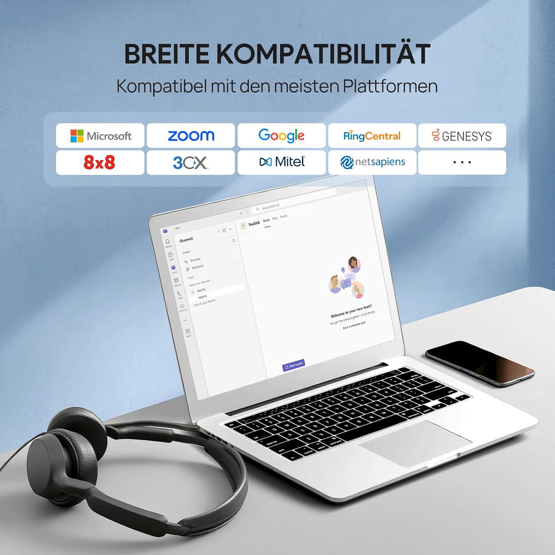 Yealink UH42 USB Headset mit Mikrofon Stereo Kabel Headset für PC USB-C/A | Kabelgebundenes Kopfhöre