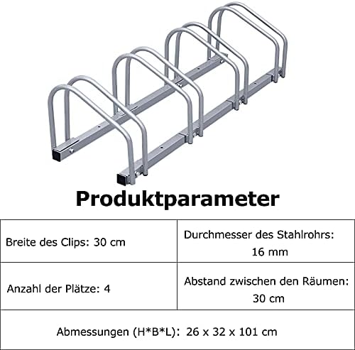 Randaco Fahrradständer für 4 Fahrräder, Fahrradhalterung auf dem Boden, Aufstellständer für Fahrrada