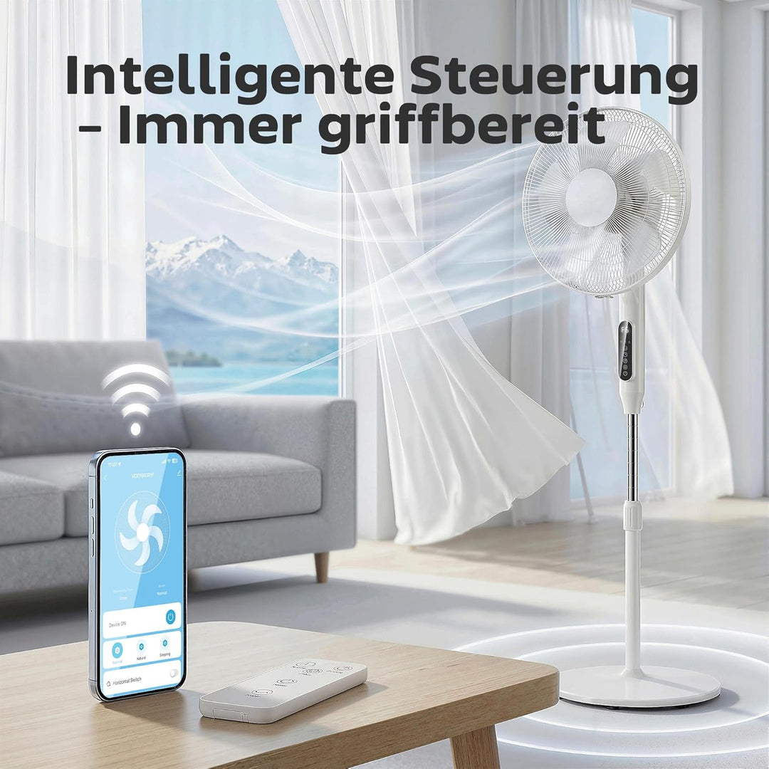 HOMCOM Standventilator Ventilator mit App & Fernbedienung 118-138 cm höhenverstellbarer Lüfter mit 1