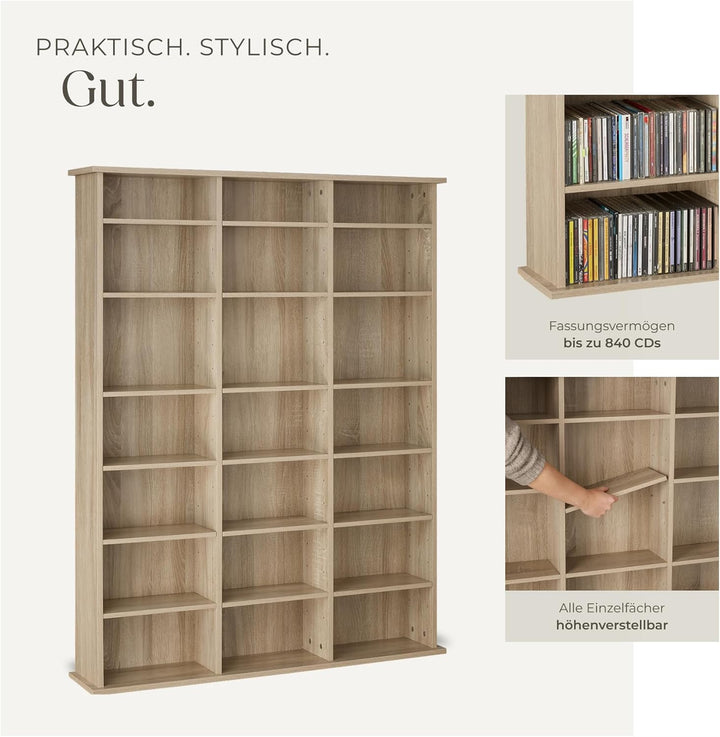 tectake® CD Regal, DVD Regal, Medienregal CD Ständer, Raumteiler Schrank mit Kippschutz, 18 einstell
