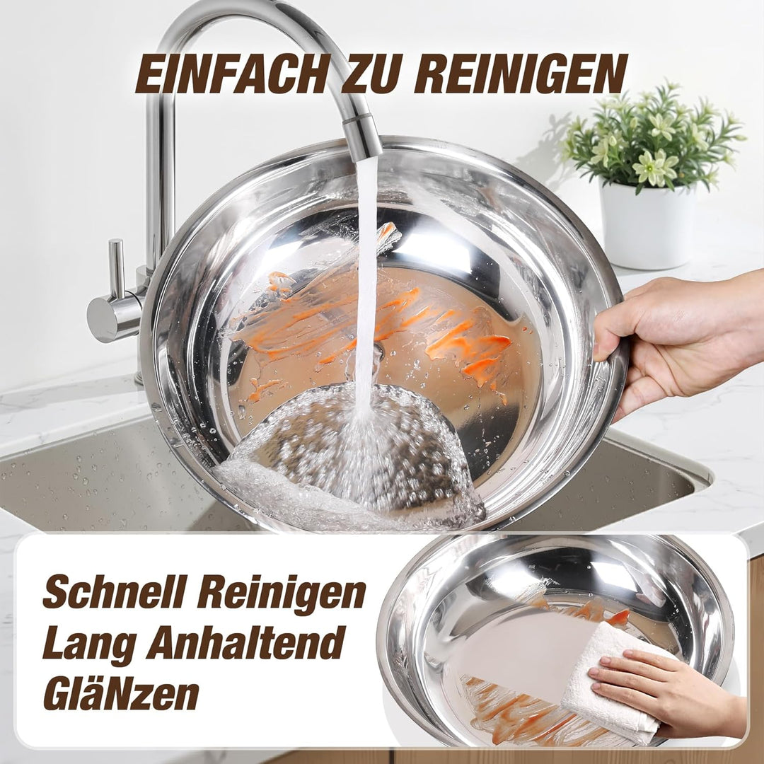 WARMOUNTS Rose Gold Chafing Dish Buffet 5L 4er Set, Rund Speisenwärmer für Catering mit Glasdeckel &