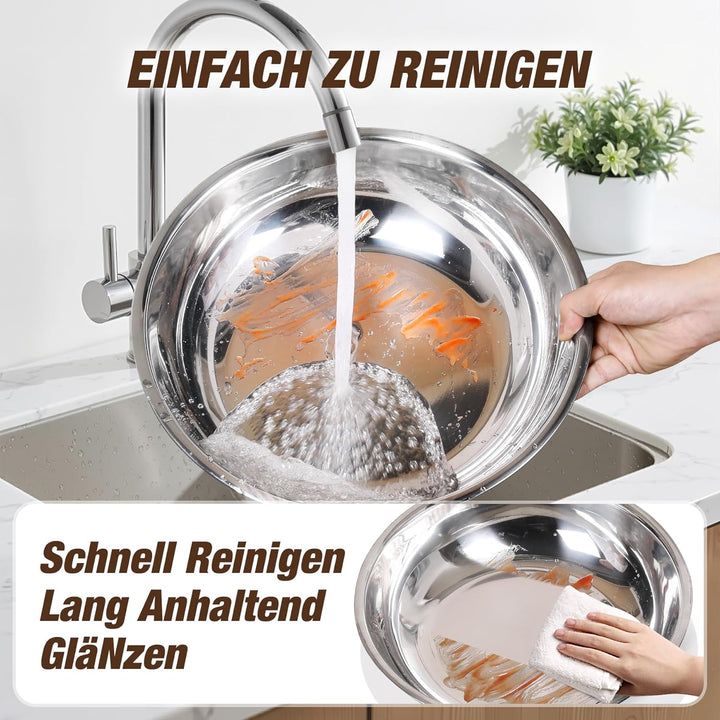 WARMOUNTS Rose Gold Chafing Dish Buffet 5L 4er Set, Rund Speisenwärmer für Catering mit Glasdeckel &