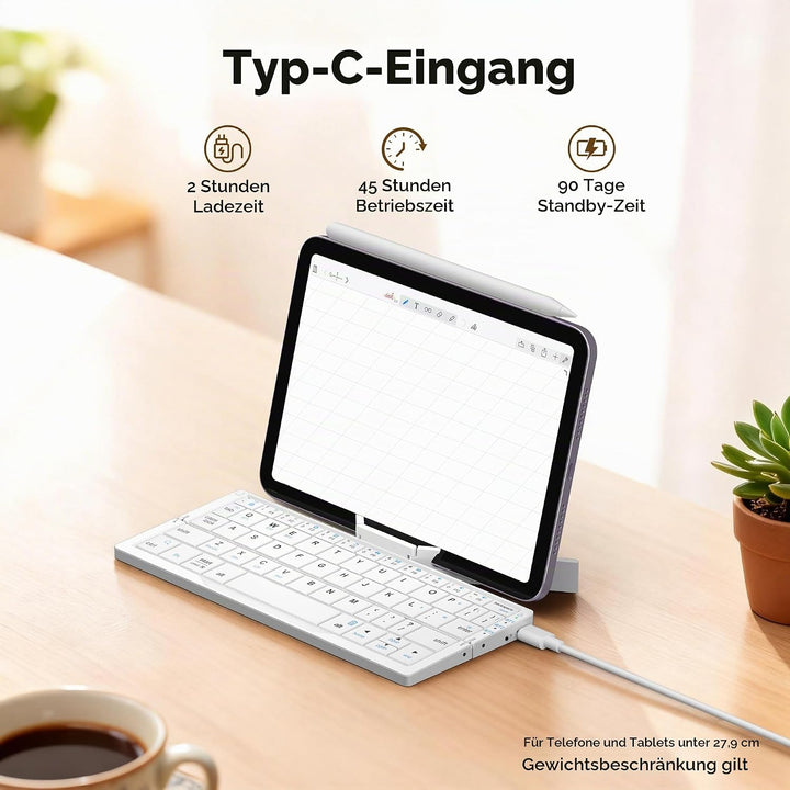 Leise Tastatur Faltbare QWERTY BT mit Magnetischem Ständer, Aluminium Mini Tragbare Kabellose Tastat