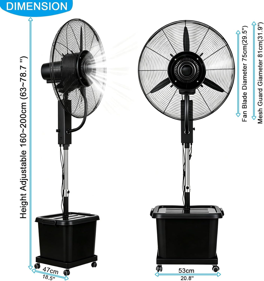 Nebelventilator mit Wassertank, Hochgeschwindigkeits-Industrieventilator, 3-Gang-Aussenkühlsystem fü