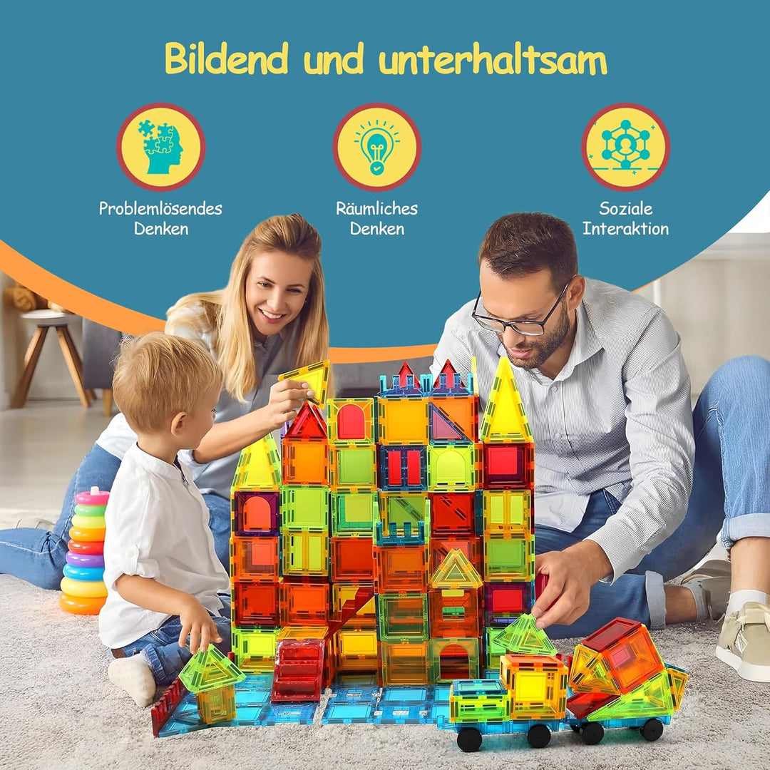 Olvy Magnetische Bausteine Montessori Spielzeug - 120 Magnetic Tiles Kinder - Magnetisches Konstrukt