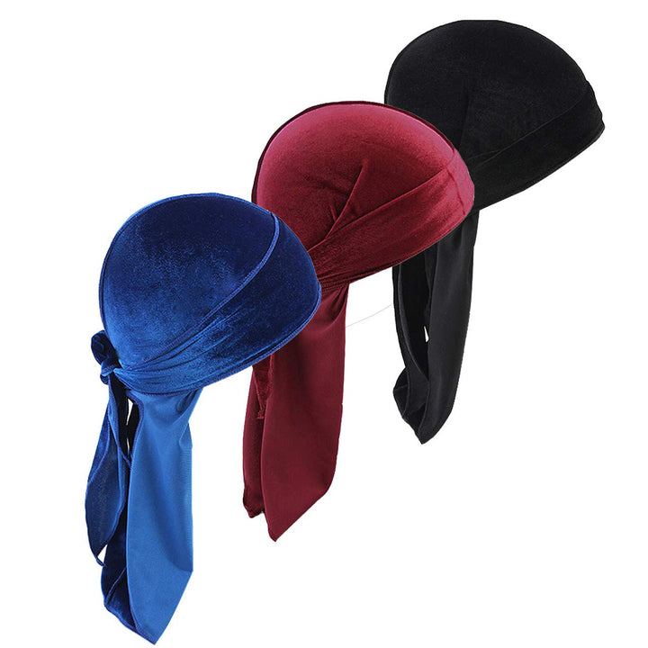 Durags Doo Rag Dew Rags für Herren, 360 Wellen, Samt, Durags, Kopfbedeckung, Totenkopfmütze, Kopfbed
