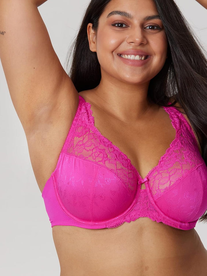 DELIMIRA Damen Minimizer BH ohne Einlagen mit Spitze mit Bügel Grosse Grössen 75C Glitzer-rosa, 75C