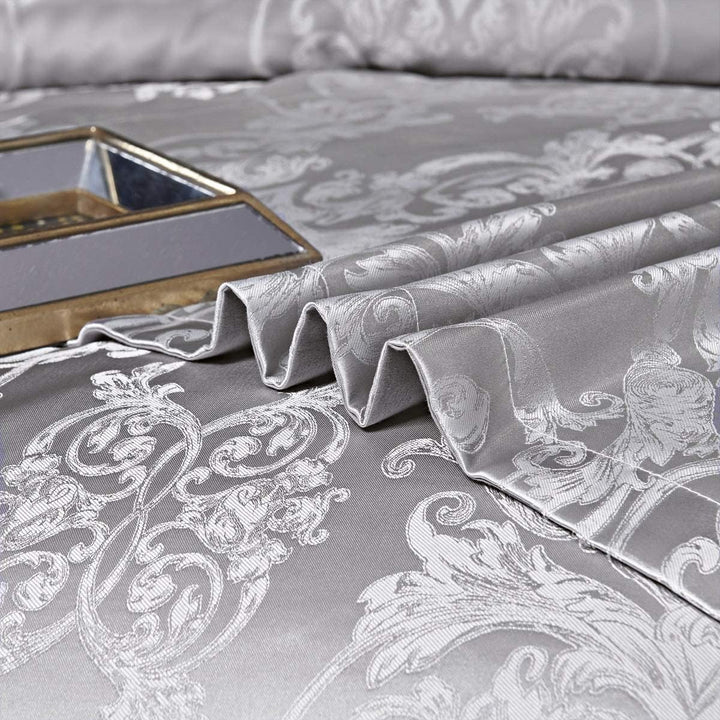DXHOME Bettwäsche Satin 155x220 cm 3teilig Jacquard Silber Wendebettwäsche mit Dunkelgrün Blumen Rom