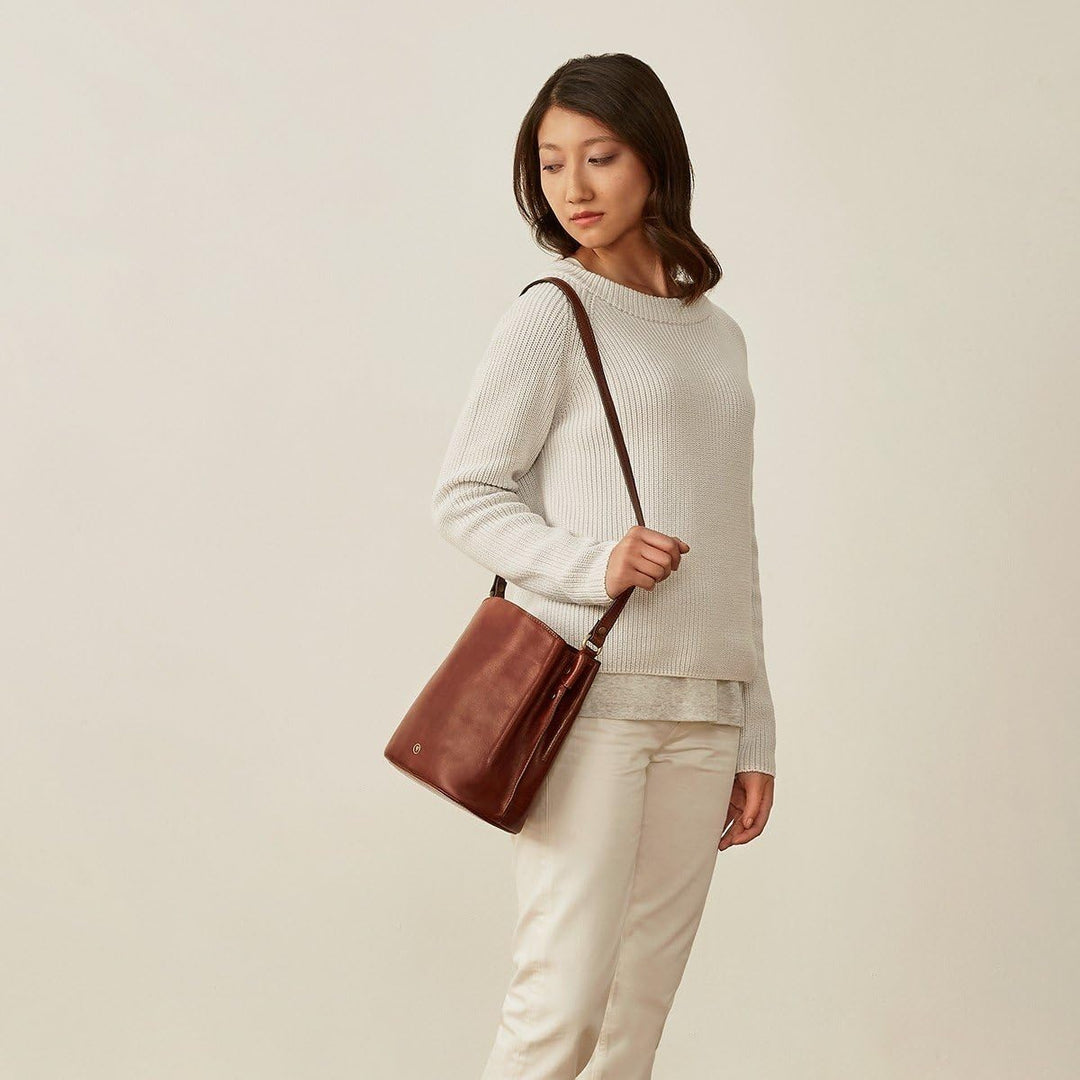 Maxwell Scott Hochwertige Leder Bucket Bag Handtasche Palermo in Dunkelbraun, Dunkelbraun