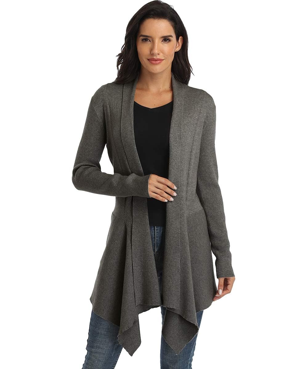 Dilgul Cardigan Damen Strickjacke Langarm Strickmantel Lang Pullover Open Front Unregelmässiger Saum