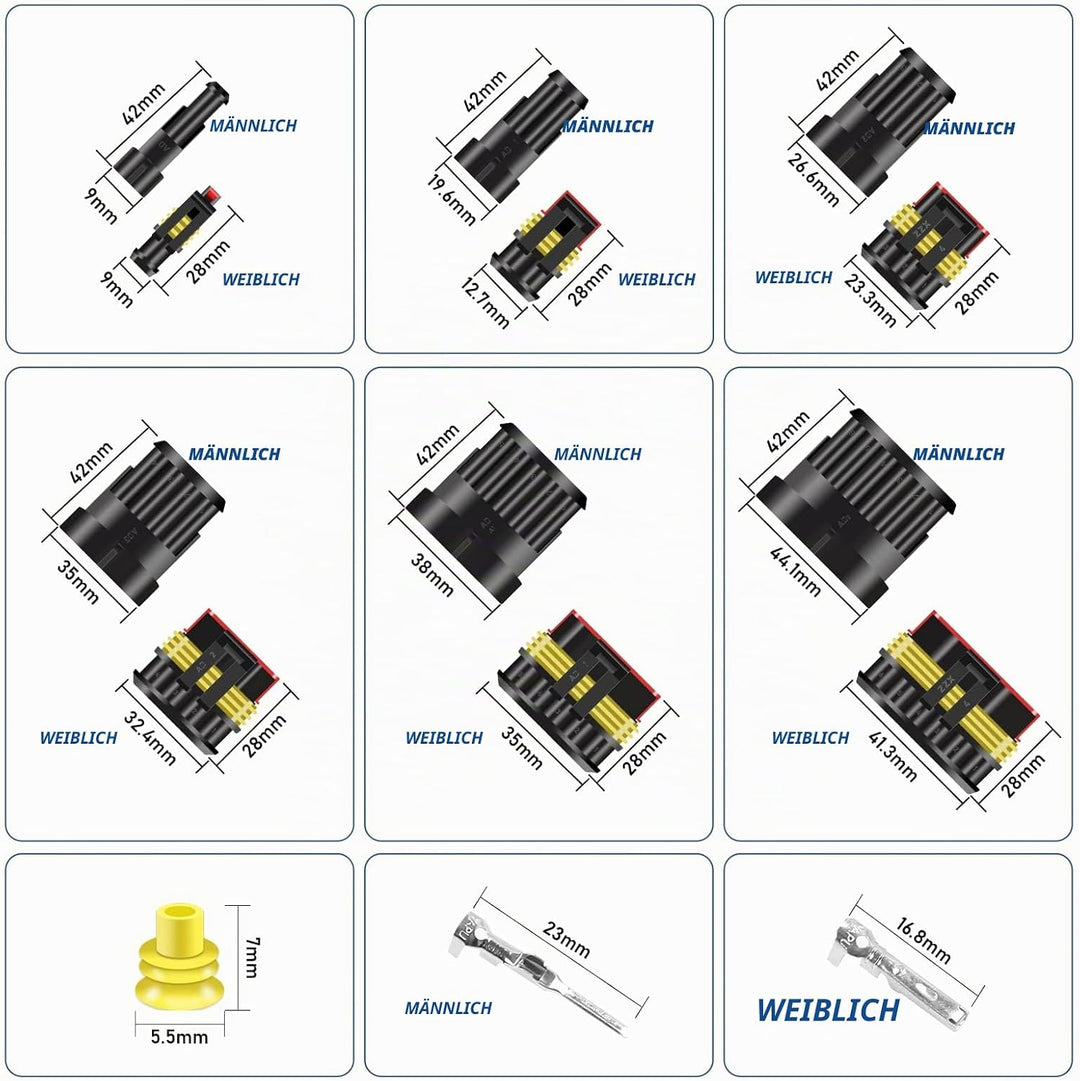Easyhomie 708 Stück Wasserdichte KFZ Kabel Steckverbinder, 1/2/3/4/5/6 Polig Stecker, Schnellverbind