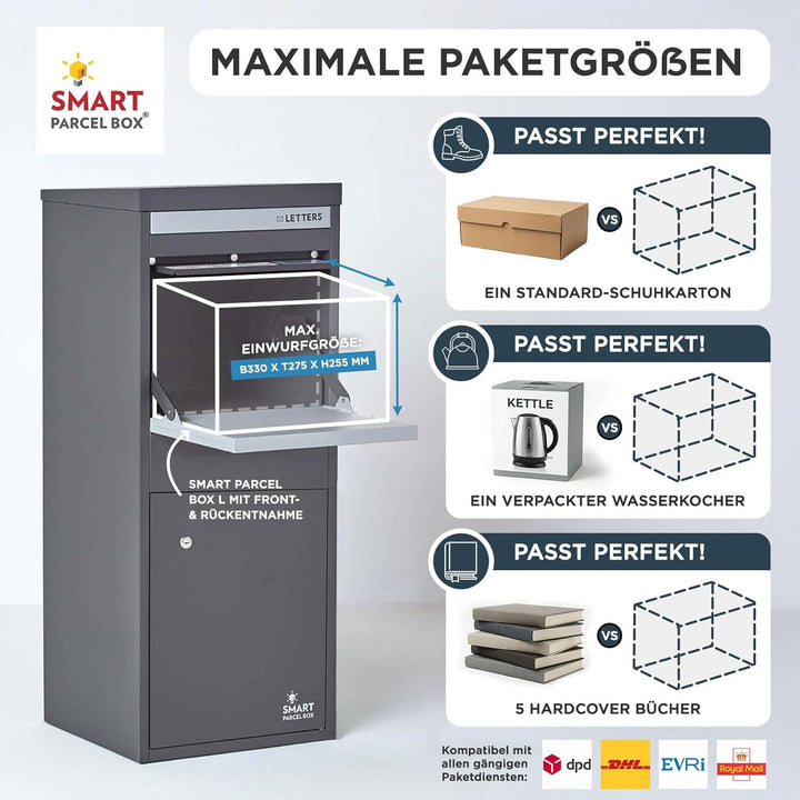SMART PARCEL BOX Paketbox draussen, Standbriefkasten mit Paketfach, Paketbriefkasten XXL, grosse Pos