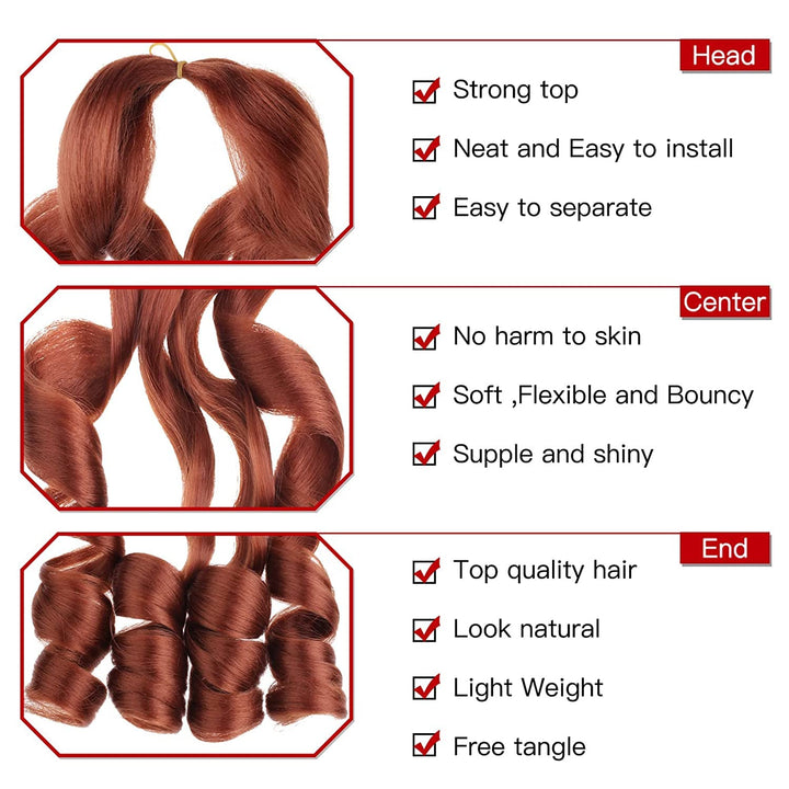 Xtrend 22 Inch Pre Stretched Bouncy Loose Wavy Braiding Hair 8 Packs Copper Red French Curly Braidin