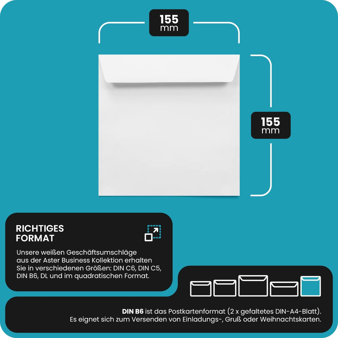 Netuno 500 quadratische Briefumschläge Weiss 155 x 155 mm 100g Aster Business Briefkuverts haftklebe
