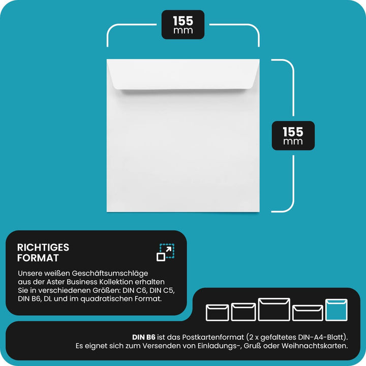 Netuno 500 quadratische Briefumschläge Weiss 155 x 155 mm 100g Aster Business Briefkuverts haftklebe