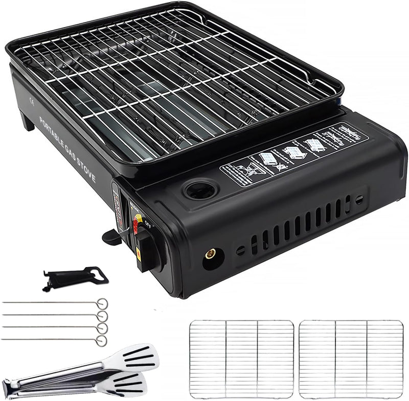 Camping Grill Set - Tragbarer Grill mit Grill, Grillpfanne, Grillpfannen-Clip - Tragbare Campingpfan