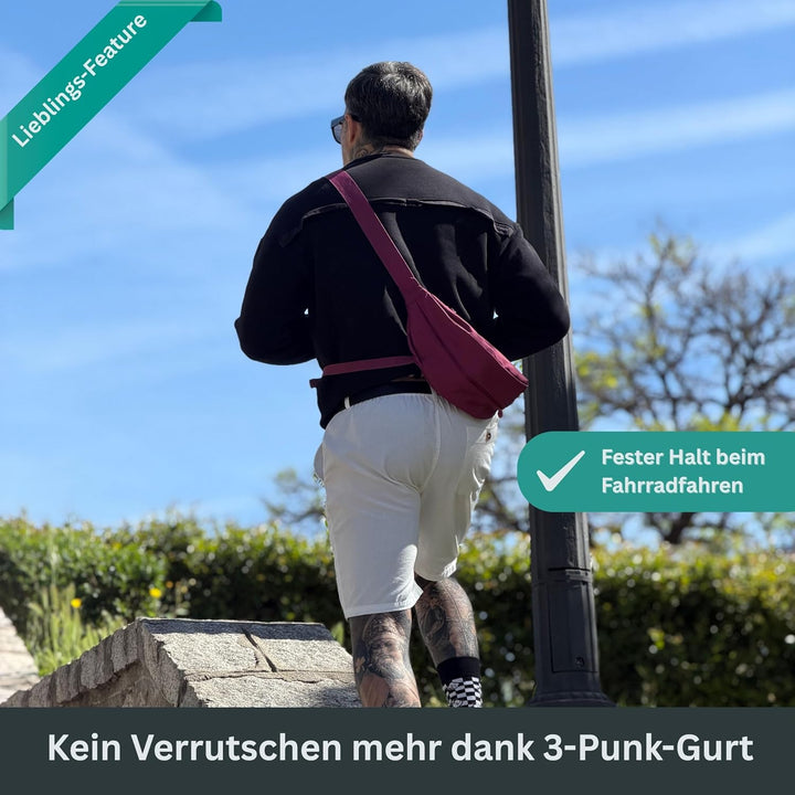 FUCHS & REBELL® Moon Bag BELA Fahrrad Crossbody Tasche, Berry | Smart & Nachhaltig, 3-Punkt-Gurt-Sys