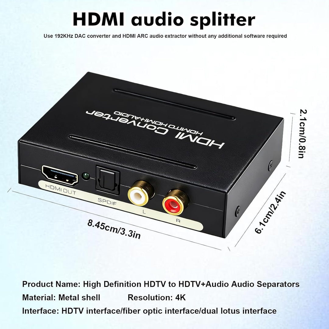 HDMI Audio Extractor, HDMI Audio Splitter 192KHz DAC Wandler Metall ARC Extraktor, 4K@30Hz Unterstüt
