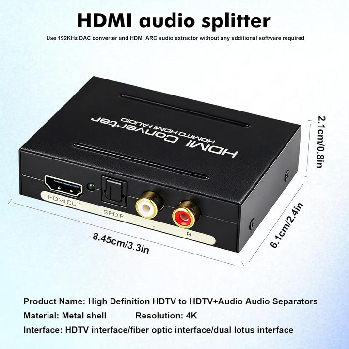 HDMI Audio Extractor, HDMI Audio Splitter 192KHz DAC Wandler Metall ARC Extraktor, 4K@30Hz Unterstüt