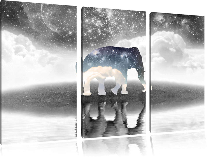 Pixxprint Einsamer Elefant als Leinwandbild | Grösse: 3 Teilig (120x80) | Wandbild| Kunstdruck | fer