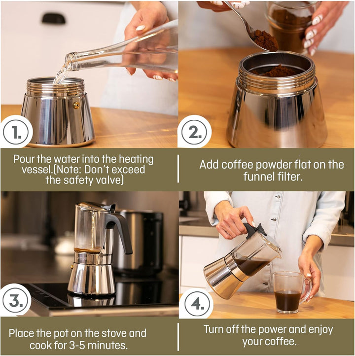 Espressokocher Klassisch italienische Perkolator-Mokakanne 360 ml - luxuriöses Kristallglas und rost
