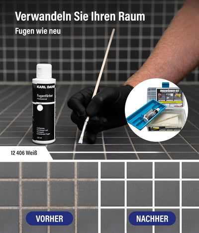 Karl Dahm – Fugenfärber-Set Weiss im Koffer I Fugenreparatur-Set mit Fugenfärber 120 ml (Fugenfarbe