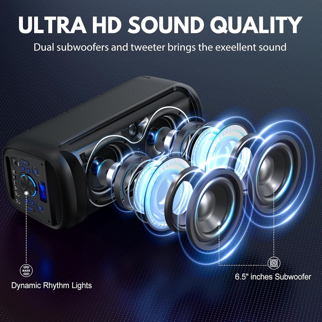 HWWR Karaoke Maschine mit 2 Mikrofones, grosser Tragbaren Bluetooth Karaoke Lautsprecher mit Diaco L
