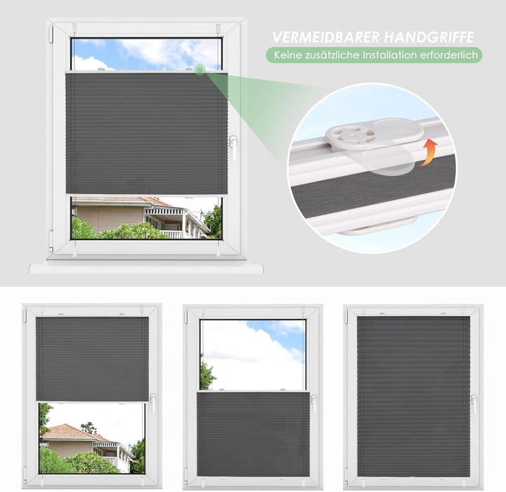 bobodeco Plissee ohne Bohren Klemmfix Faltrollo Jalousie Anthrazit 55x150cm (BxH), Plisseerollo Sich