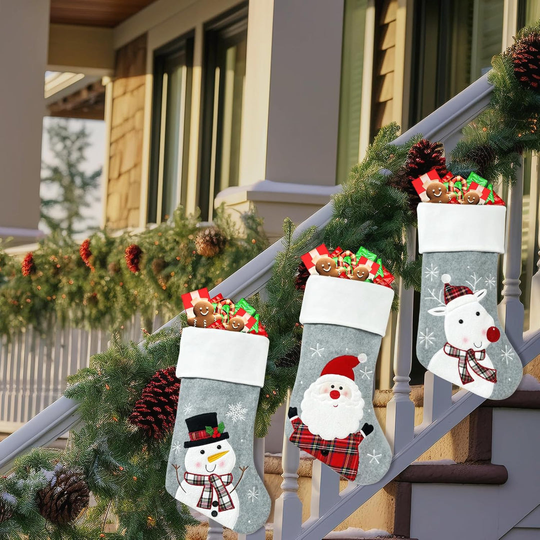 45CM Nikolausstrumpf Extra Gross, Shyllin Weihnachtsstrumpf Personalisiert Grau Weis 3er Set, Weihna