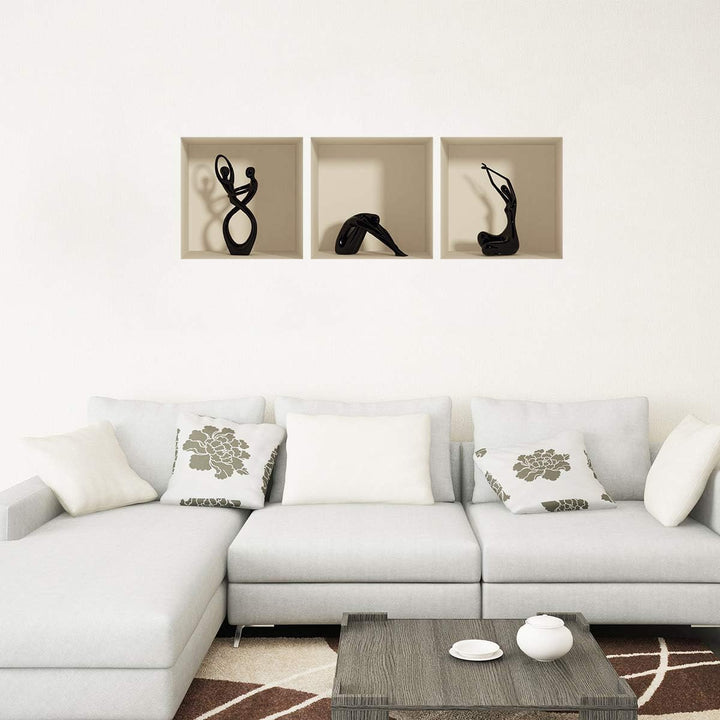 Sticker 3D Effekt | Wandaufkleber Statuen - Tapete Dekoration optische Täuschung Raum und Wohnzimmer
