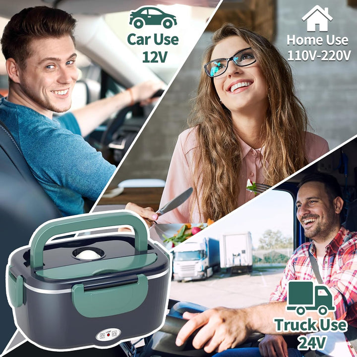 Elektrische Lunchbox 100W, 3-in-1 tragbare beheizte Lunchbox, Herausnehmbare Edelstahl-Brotdose, 12V
