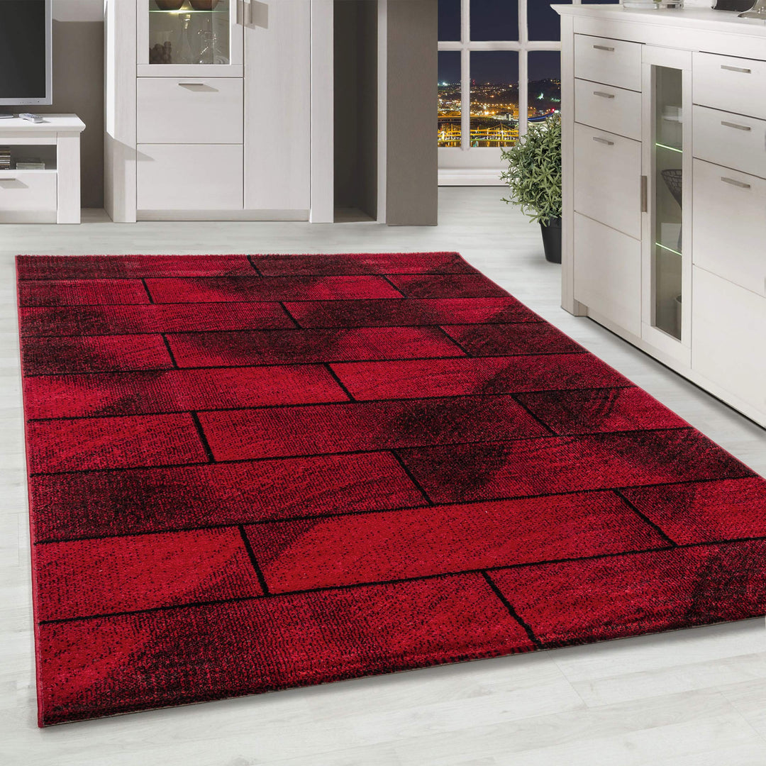 HomebyHome Teppich Wohnzimmer 120x170 cm Rot Wand Design - Schlafzimmer Teppich Kurzflor Extra Weich