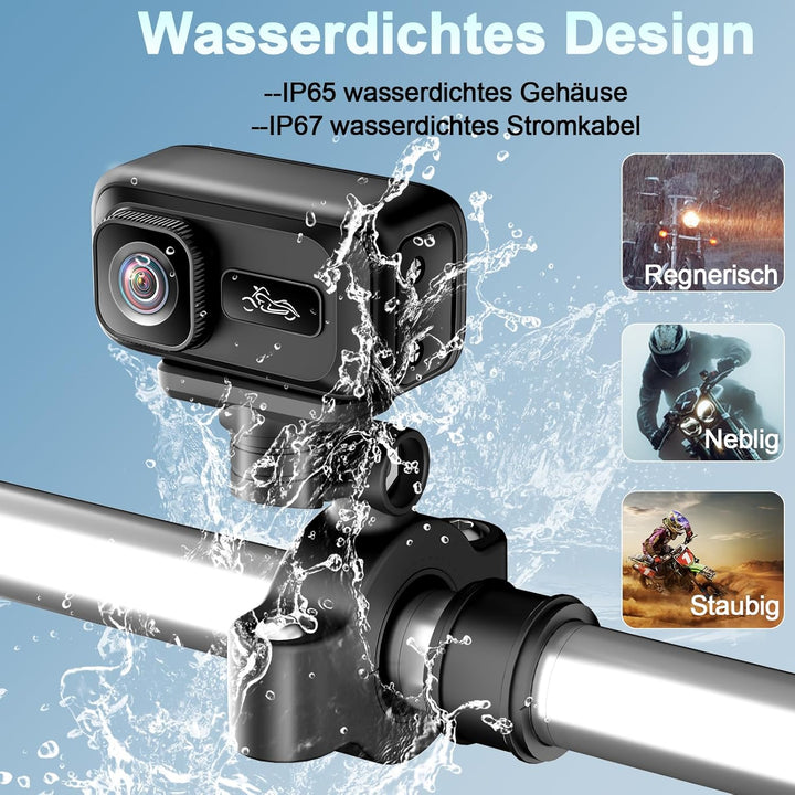 Action Cam Motorrad, 2K & 120° Weitwinkel Motorrad Kamera WLAN, G-Sensor-Kollisionssperre Dashcam Mo