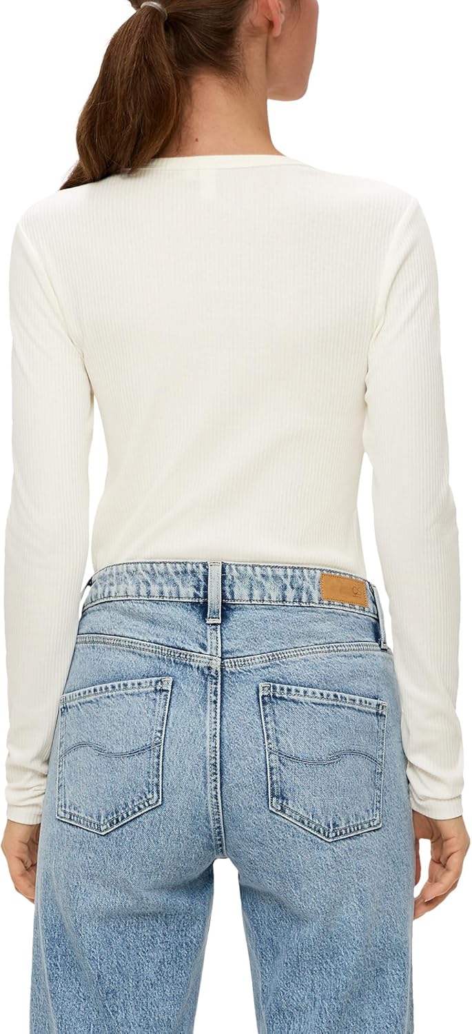 QS Geripptes Longsleeve im Slim Fit XXL 0200_creme, XXL 0200_creme