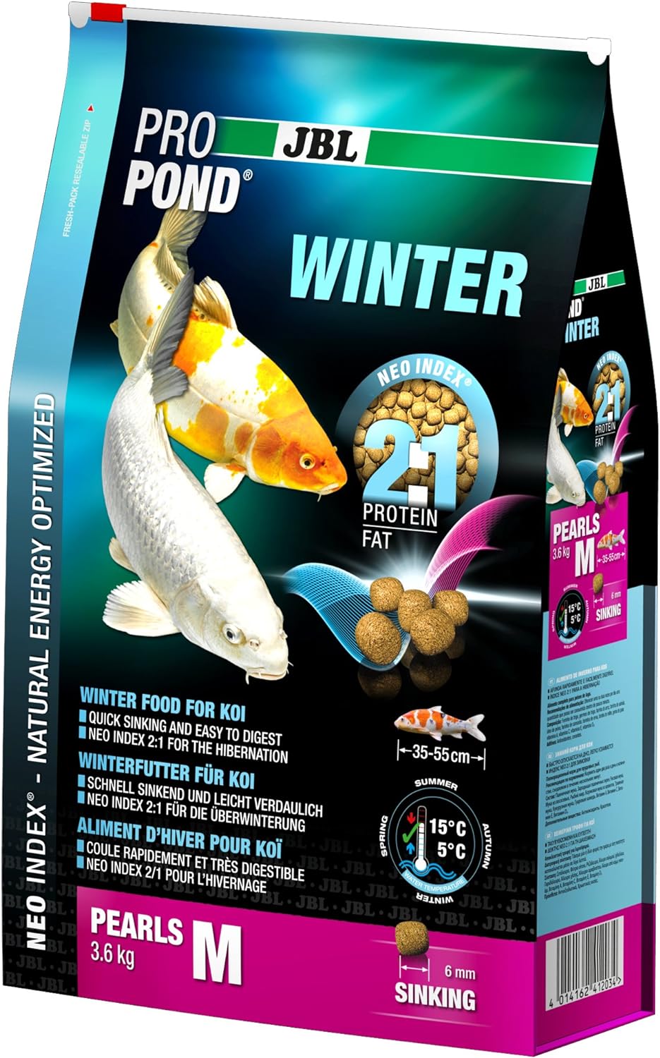 JBL Winterfutter für Koi, Sinkende Futterperlen, Saisonfutter, ProPond Winter, Grösse M, 3,6 kg 3.6