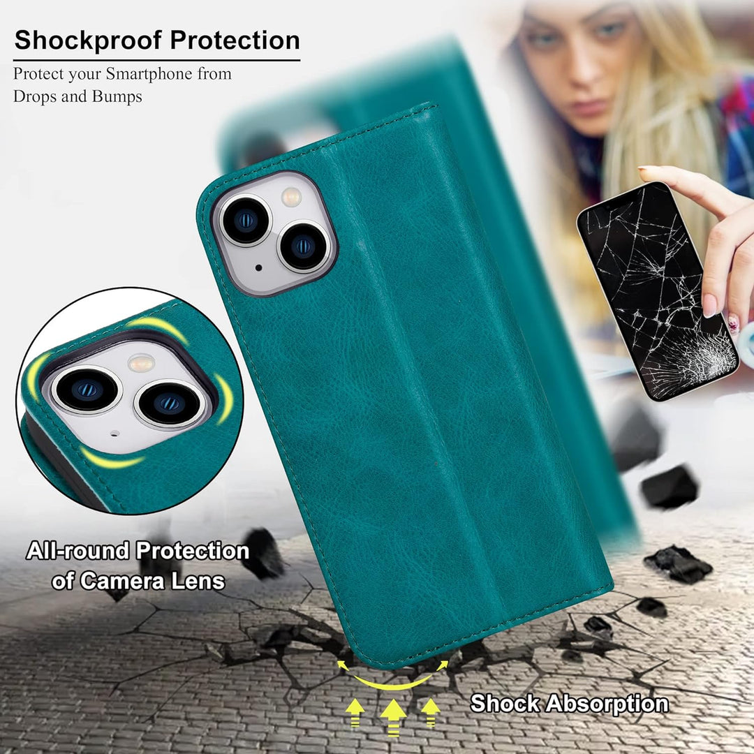 VISOUL iPhone 14 Plus Hülle, Stossfeste Handyhülle [Erstklassiges Rindsleder], TPU Schutzhülle [Kart