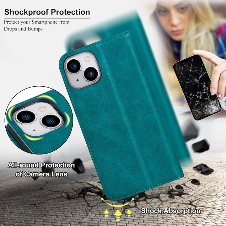 VISOUL iPhone 14 Plus Hülle, Stossfeste Handyhülle [Erstklassiges Rindsleder], TPU Schutzhülle [Kart