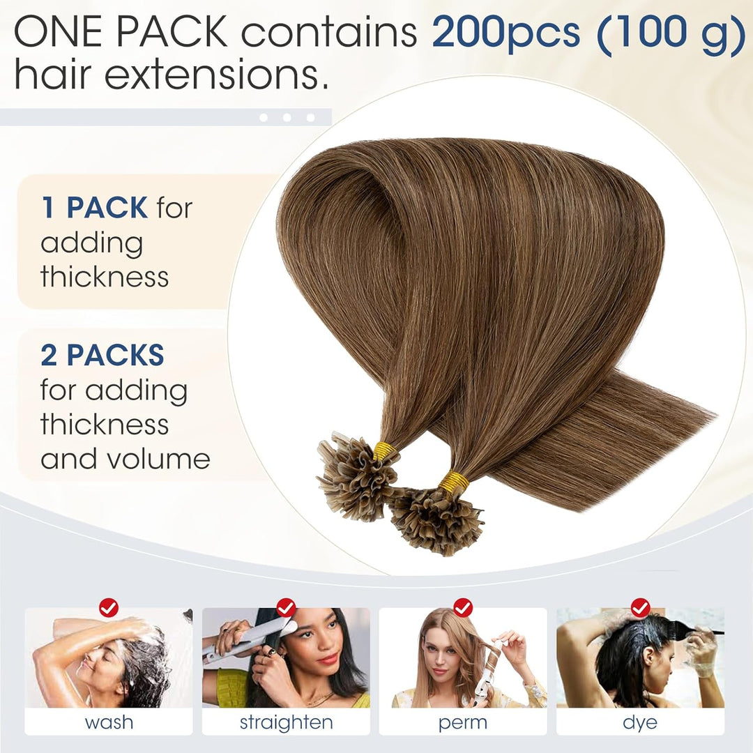 Elailite U-Tip Echthaar Bonding Extensions Keratin Haarverlängerung Haar Glatt 200 Strähnen 100g 20"