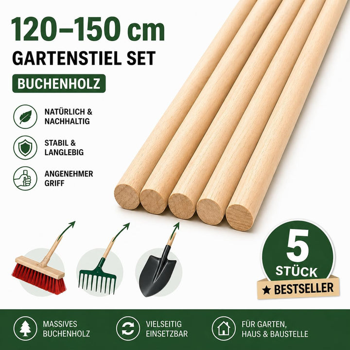 All4All Schaufelstiel 120cm, Holzgrif, Spatenstiel,Ersatz Spaten,Holz Stiel aus Buche,Ersatzstiel,Ga