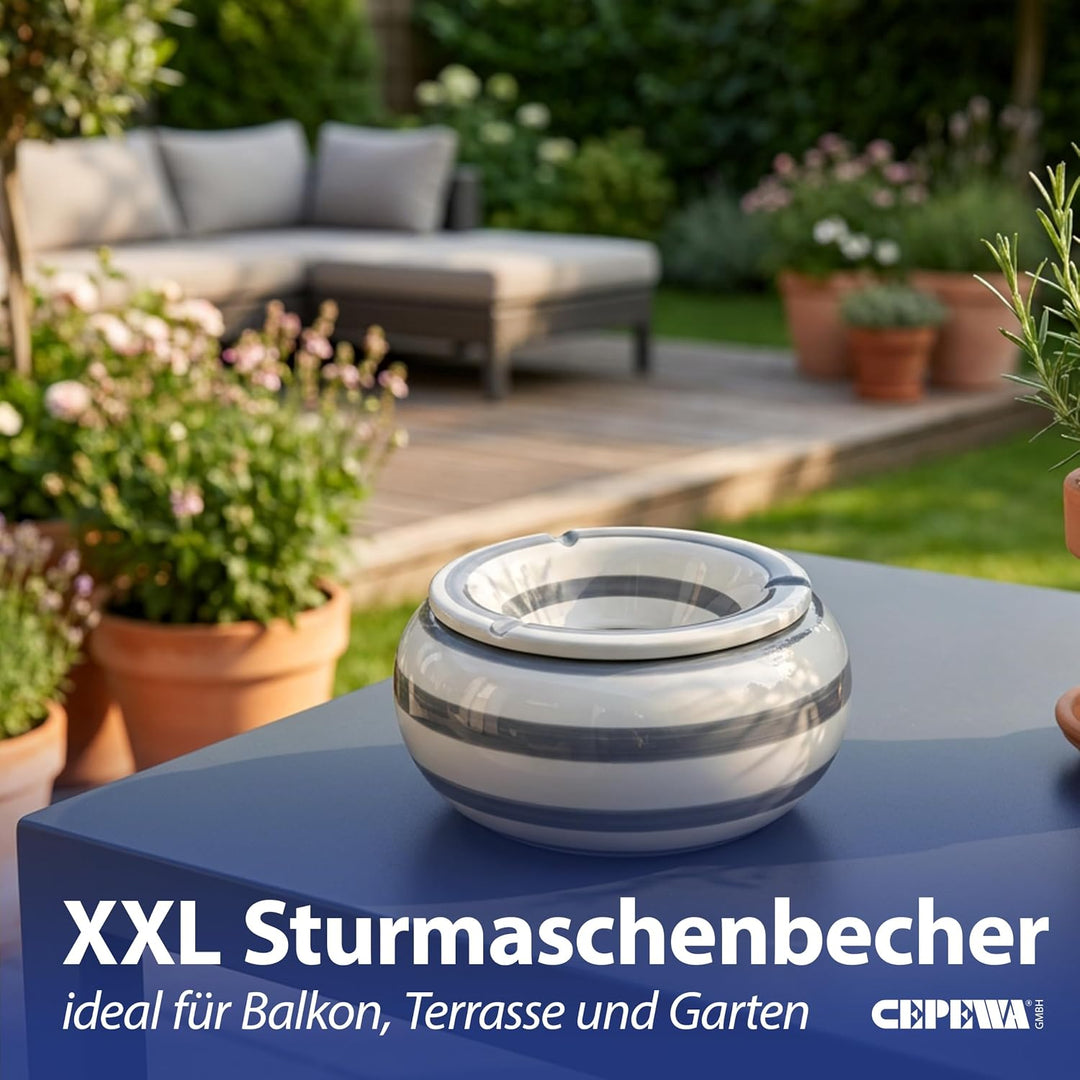 Roomando XXL Sturmaschenbecher Ø 23cm in grau-Weiss-gestreift Modell Gloomy Admiral