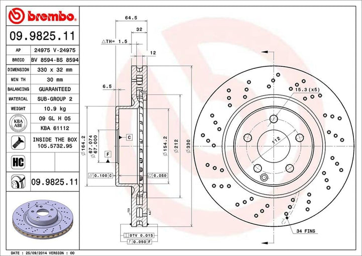 Brembo 09.9825.11 Vordere Bremsscheibe mit UV Lackierung