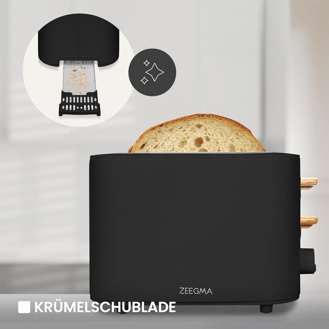 ZEEGMA TOSTEE 2-Scheiben-Toaster, Leistung 820 W, Auftau-, Aufwärm- und Stoppmodus, Krümelfach, Zeit