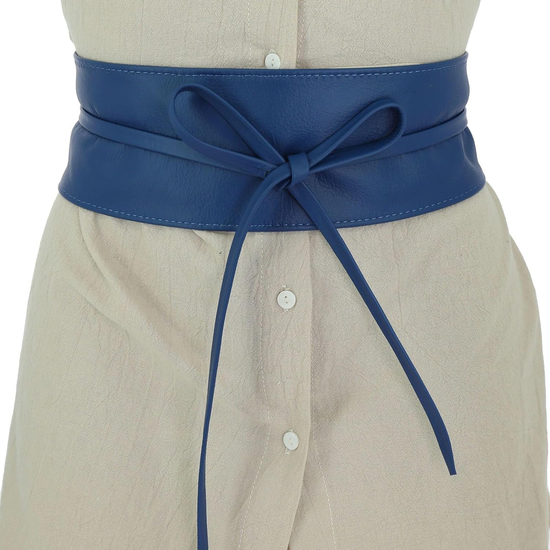 FASHIONGEN - Echtem Rindsleder Vollnarbenleder Obi Gürtel für Damen, Bindgürtel, CASSIANE Blau S-M,