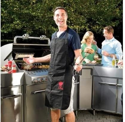 Weber 6645 Original Portable 2-Piece Stainless Steel Tool Set & 6474 Grillschürze, schwarz mit rotem