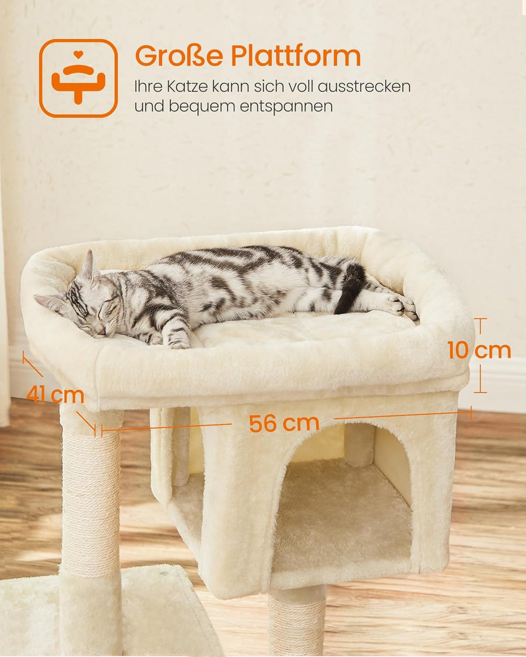 Feandrea Kratzbaum, 84 cm Katzenbaum, L, Katzenhaus für grosse Katzen bis zu 7 kg, grosse Plattform,