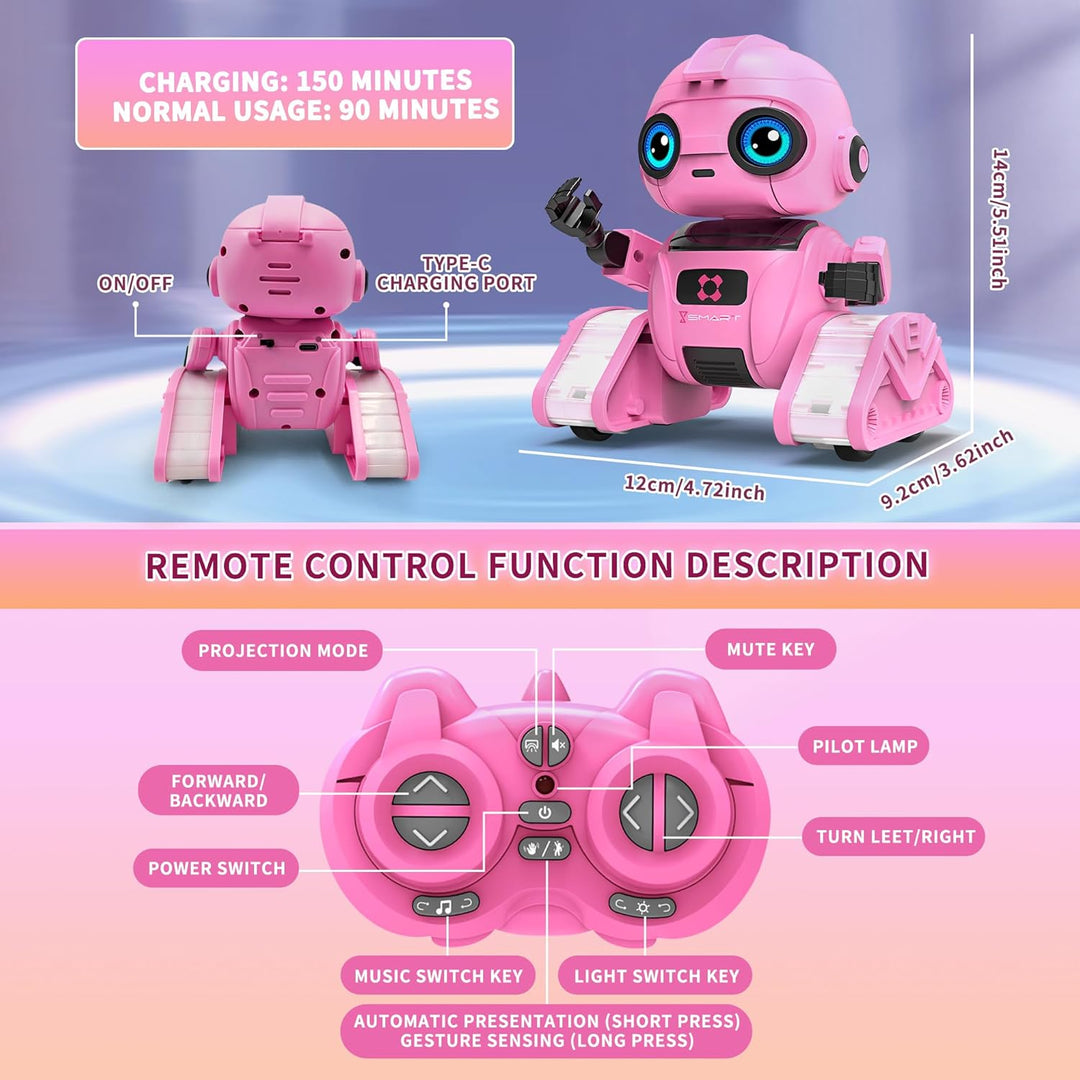 Roboter Spielzeug für Kinder – Wiederaufladbar, LED-Augen und Musik, RC-Roboter mit Gestensensor für