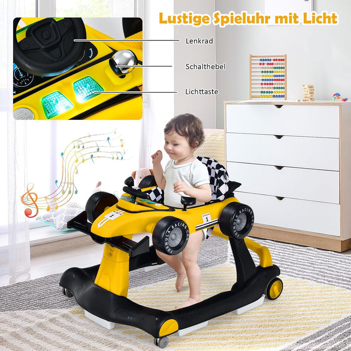GOPLUS 4 in 1 Baby Lauflernhilfe, Lauflernwagen höhenverstellbar mit Licht &amp; Musik, Baby Walker Auto