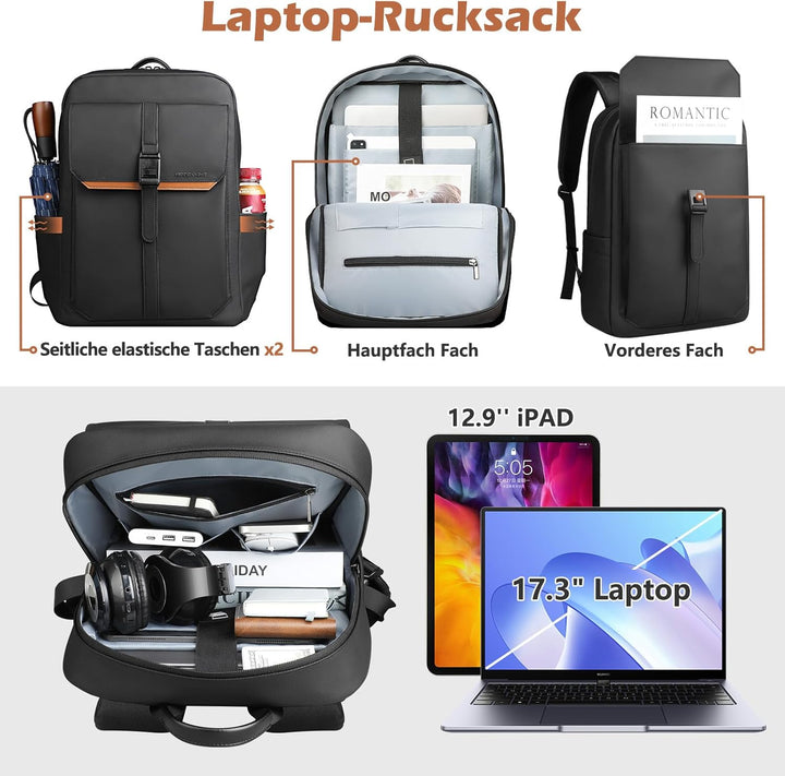 hk Slim Laptop Business Rucksack Herren Damen, rucksack mit 17,3 Zoll laptopfach Wasserdicht, Tagesr